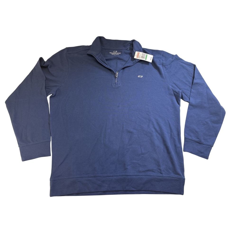 Vineyard Vines Mens Navy Blue 100% Cotton Quarter Zip Pullover Sweater Large NWT